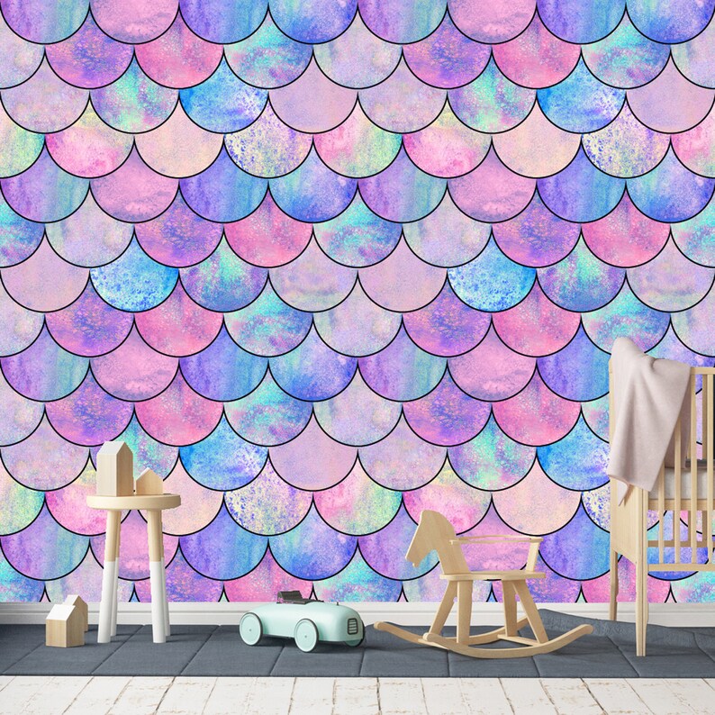 Mermaid Scales Peel and Stick Wallpaper Mermaid Wallpaper Etsy