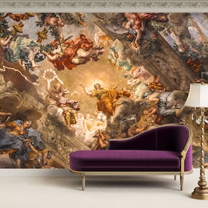 Carta da parati barocca, arte murale rinascimentale, arte italiana, affresco sul soffitto di Pierre de Cortone