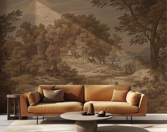 Vintage Baum Landschaft Tapete: Ländliches abnehmbares Wandbild