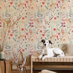 Papier peint floral pour chambre d'enfant, fleurs sauvages, peler et coller, fleurs de jardin douces pour enfants