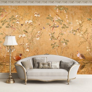 Chinoiserie Wallpaper, Floral Wallpaper, Boho Floral Wall Mural, Peel and Stick, image 4