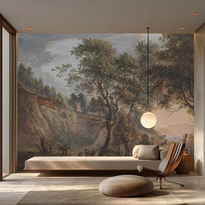 Papel pintado con paisajes despegables y adhesivos, papel pintado con pintura al óleo vintage, papel pintado con paisaje rural, papel pintado con pintura de paisaje vintage extraíble