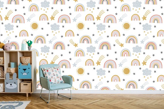 Peel and stick rainbow Wallpaper Mural rainbow Nursery Self | Etsy