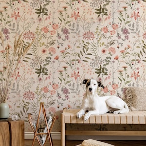 Wild Flowers Peel and Stick Wallpaper l Watercolor Wild Floral Wallpaper l Floral Removable Wallpaper