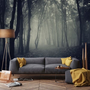 Peel and stick foggy mystic wallpaper, removable spooky wall mural