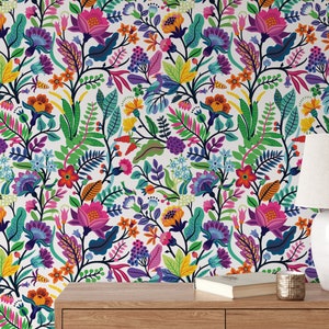 Floral tropical leaves wallpaper, Adhesive Wallpaper, Wall mural, Removable, temporary wallpaper Peel & Stick