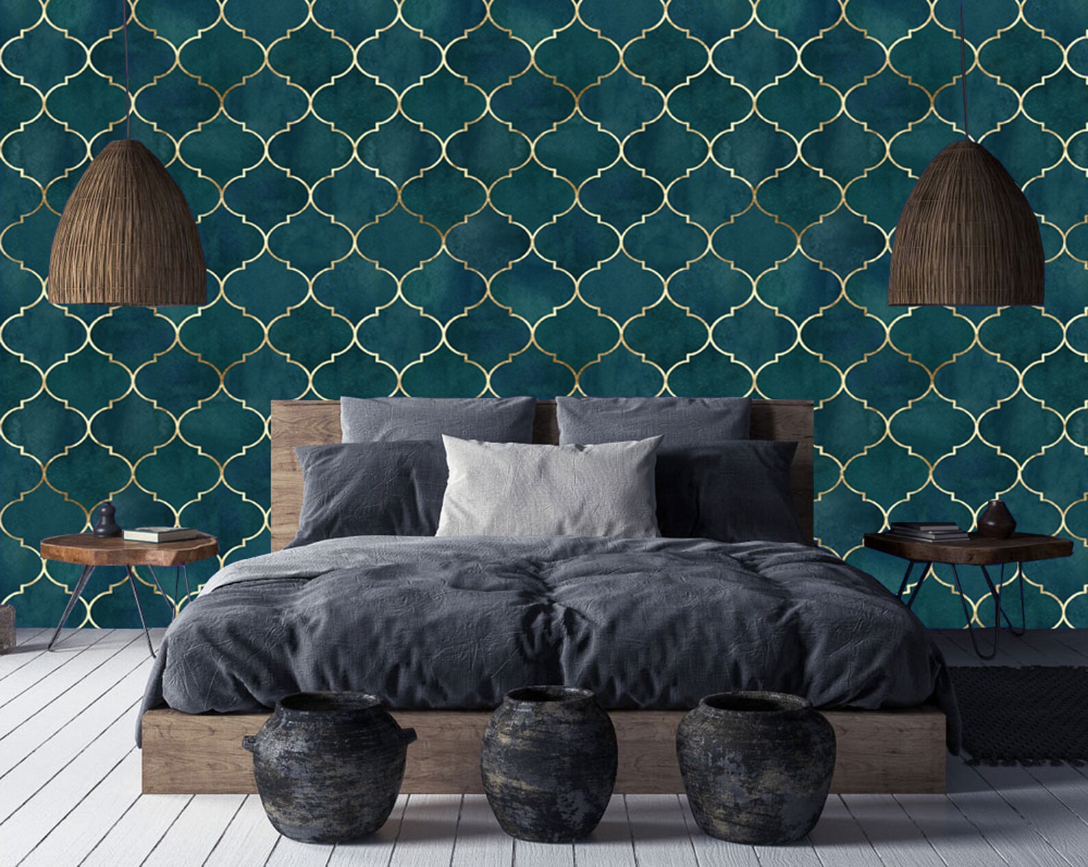 Blue Moroccan Damask Designpeel and Stick Luxury Wallpaper - Etsy