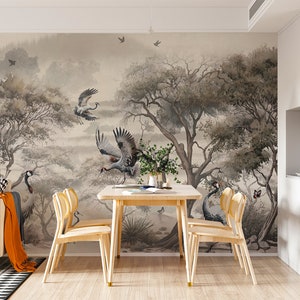 Chinoiserie Wallpaper Mural: Vintage Japanese Style, Exotic Birds