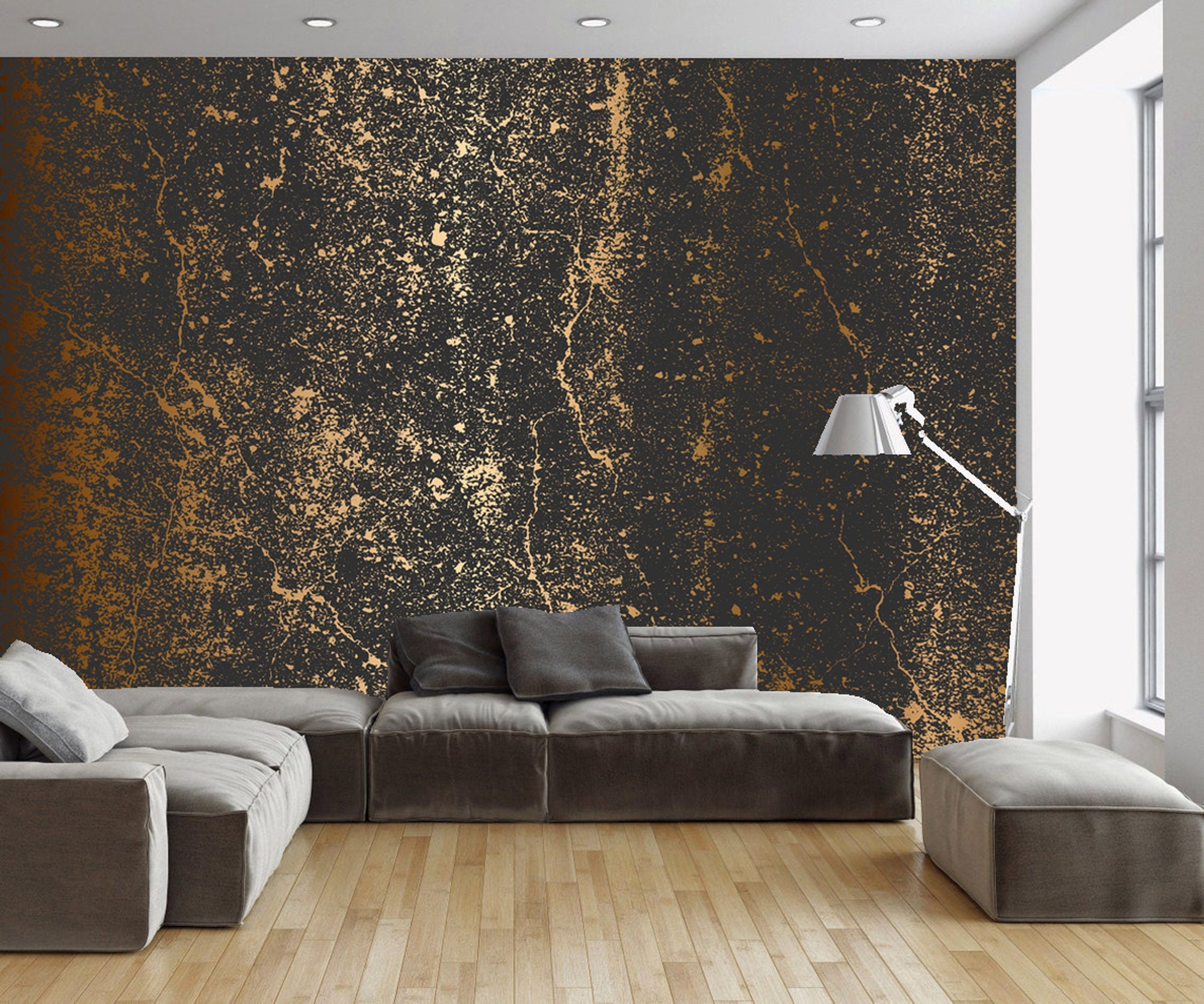 Removable Concrete Look Wallpaper Stone Wallpaper Gold - Etsy
