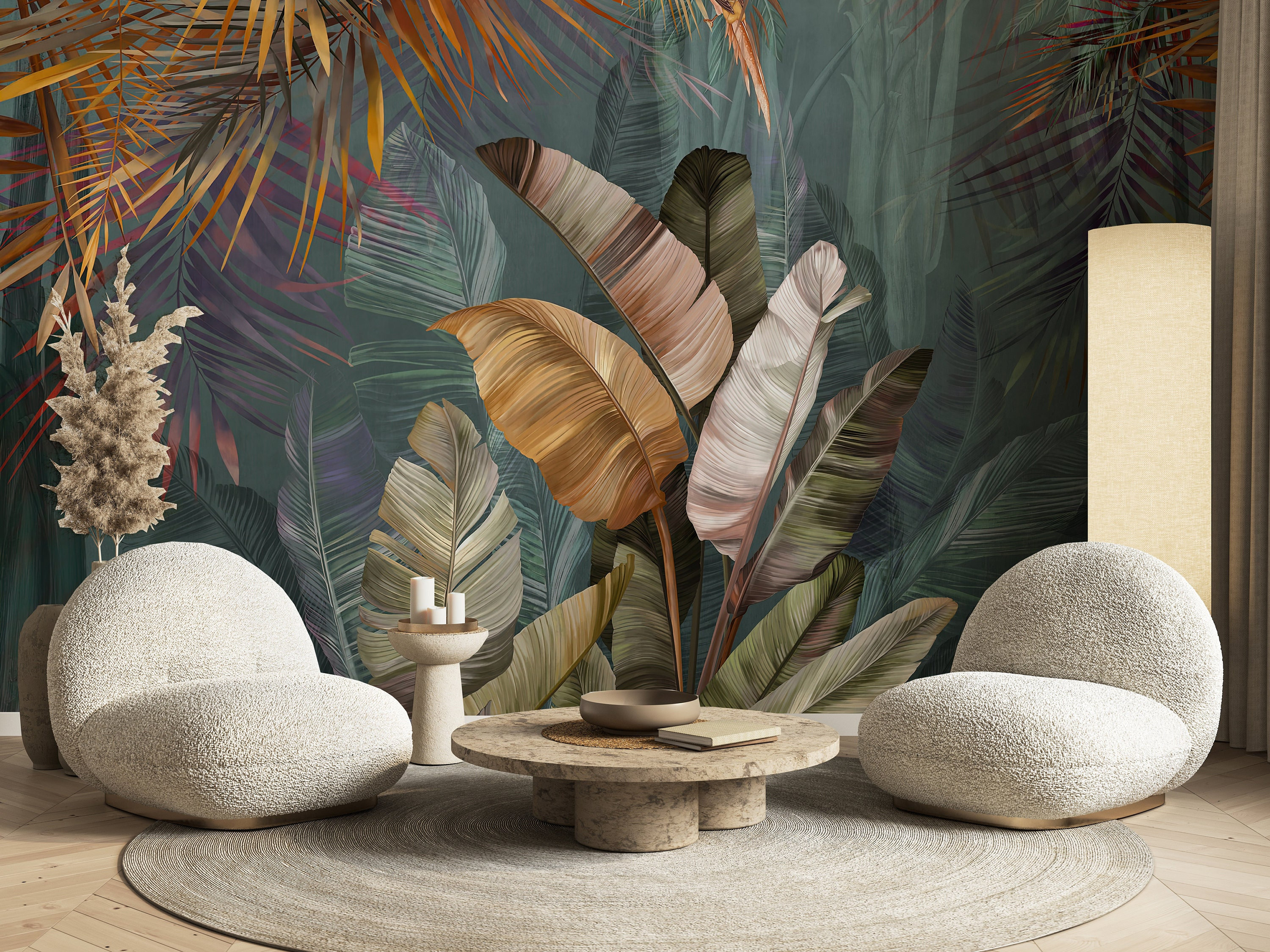 Papier peint tropical feuille de bananier : décoration murale amovible