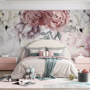 Floral Peony Wallpaper Peel and Stick Watercolor Soft Floral Wall Mural ...