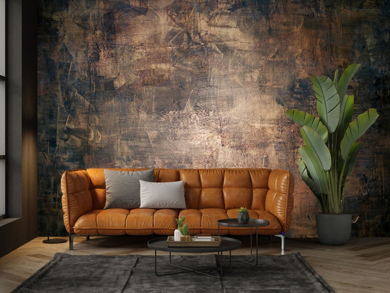 Copper Concrete Stone textured brown wallpaper that replicates the appearance of materials such as marble, wood, Peel and Stick image 7