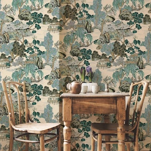 Asian Garden Wallpaper Mural, Removable, Peel and Adhesive Wall Decor, Self Adhesive Traditional Asian Landscape Wall Art, Wallpaper