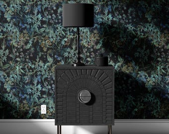 Dark Mysterious Botanical Wallpaper | Moody Foliage Bathroom | Removable, Peel and Stick | Maximalist Forest Fern Leaf Decor