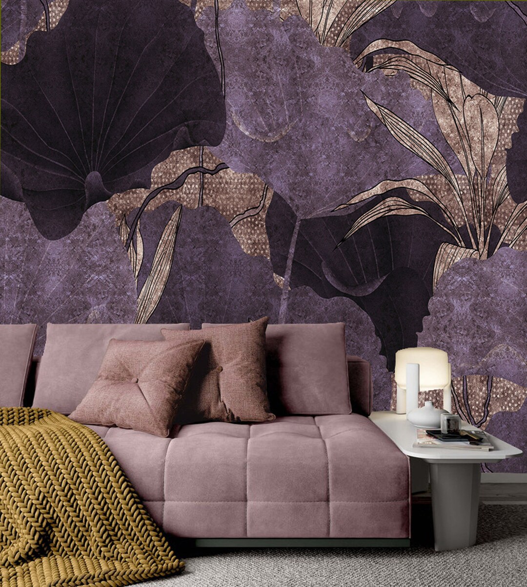 Purple Floral Wallpaper, Peel and Stick Floral, Floral Background