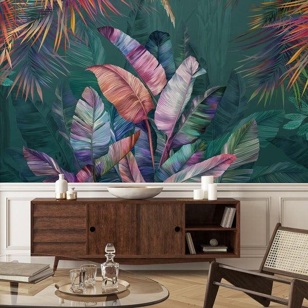 Colorful Tropical Garden Wallpaper leaf Wall Poster Removable wallpaper Mural Stylish Wall Decor