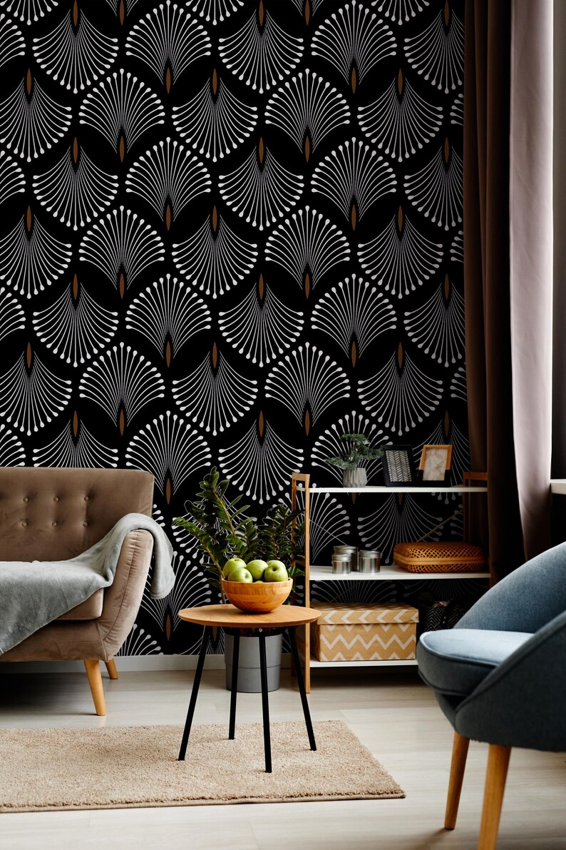 Buy Black and White Art Deco Style Inspired Floral Peel and Stick