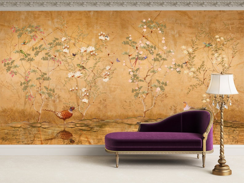 Chinoiserie Wallpaper, Floral Wallpaper, Boho Floral Wall Mural, Peel and Stick, image 5