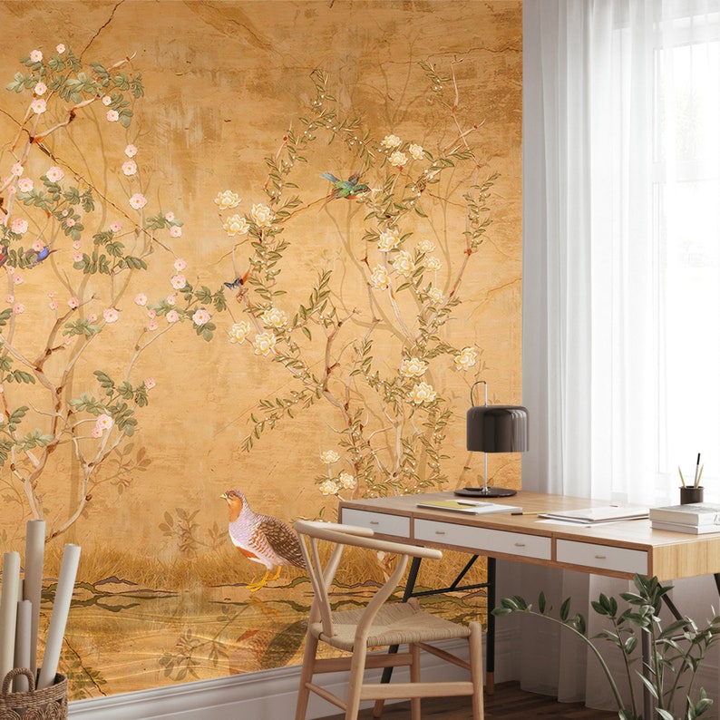 Chinoiserie Wallpaper, Floral Wallpaper, Boho Floral Wall Mural, Peel and Stick, image 7