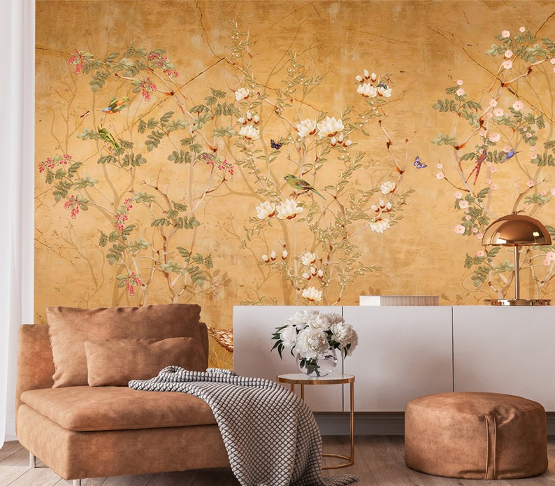 Chinoiserie Wallpaper, Floral Wallpaper, Boho Floral Wall Mural, Peel and Stick, image 6