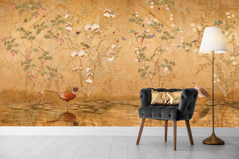 Chinoiserie Wallpaper, Floral Wallpaper, Boho Floral Wall Mural, Peel and Stick, image 3