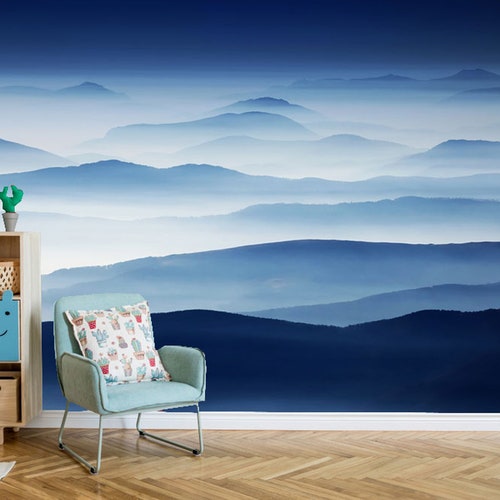 Blue Mountain Wallpaper Peel and Stick Etsy