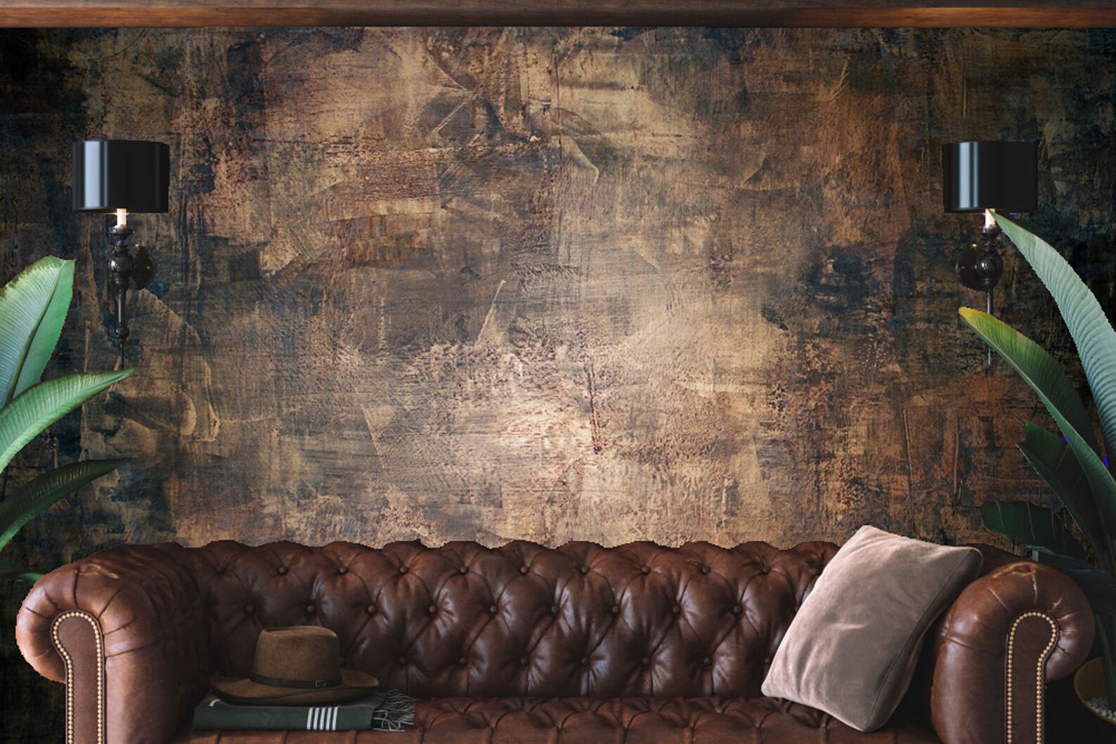 Copper Concrete Stone Textured Brown Wallpaper That Replicates Etsy UK