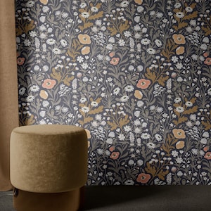 Moody Dark Botanical Wallpaper | Removable Peel Stick | Vintage Wildflower Bedroom Bathroom | Gothic Floral Apothecary Mural