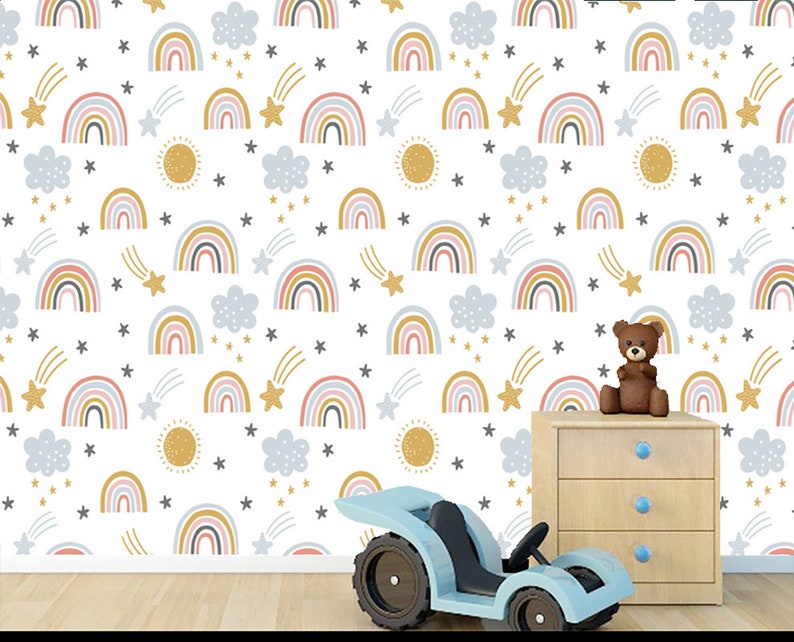 Peel and stick rainbow Wallpaper Mural rainbow Nursery Self | Etsy