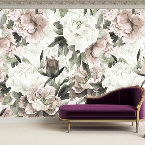 Peony Removable Wallpaper peel and stick , Floral Wallpaper Peonies, Self-Adheseve Wallpaper Flowers Wallpaper for Nursery Girl,