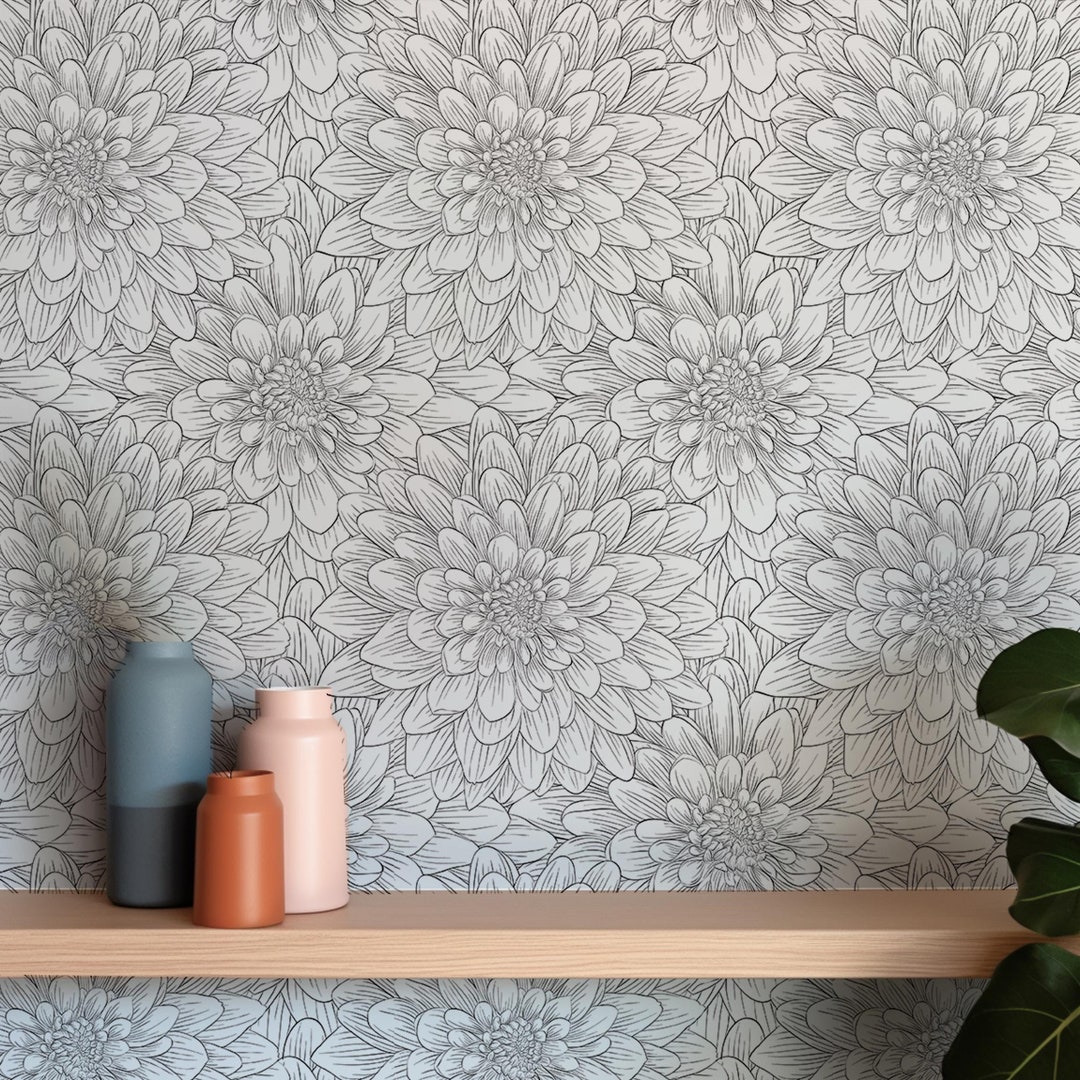 Buy Black White Floral Handdrawn Removable Wallpaper Wall Decor Home