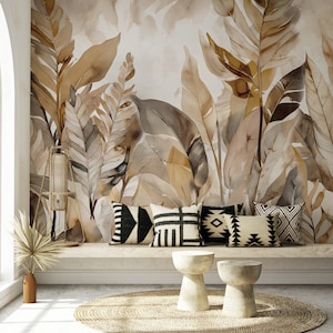 Tropical Removable Wallpaper. Banana Leaves Wallpaper. Modern Wallpaper. Peel and stick Wallpaper. Self-adhesive Wallpaper