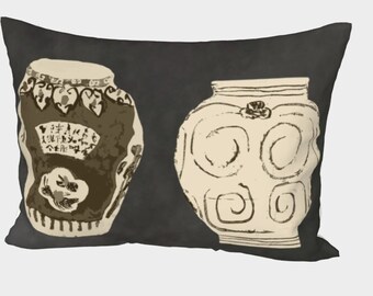 Chinoiserie Ginger Jar Pillow Sham, Asian Inspired Cotton Sateen Bedding
