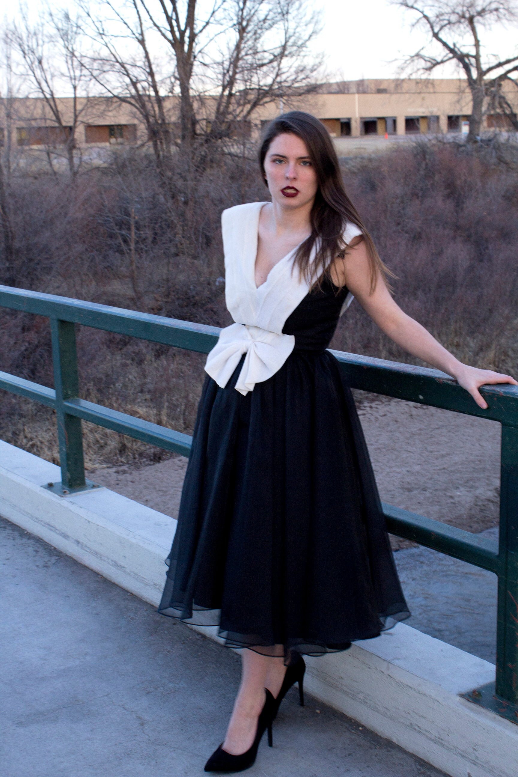 Vintage Black and White Bow Dress - Etsy