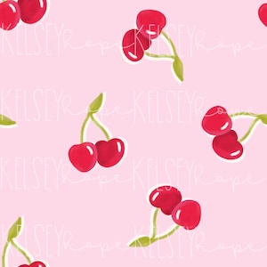 Cerezas / Patrón rosa sin costuras ilustrado a mano. Diseño Digital. Ropa Papel Tela. Boho Vintage Retro San Valentín cereza Primavera