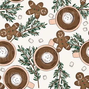 Hete cacao Marshmallow sneeuwpop naadloze bestand, Kerstmis warme chocolademelk oppervlaktepatroon