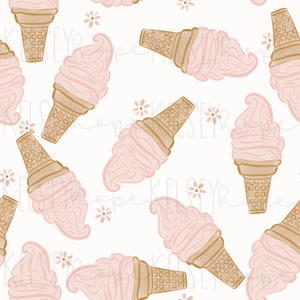 Conos de helado rosa silenciados Boho Retro Birthday Girl SEAMLESS PATTERN Hand Illustrated. Diseño Digital. Ropa Papel Tela. Primavera verano