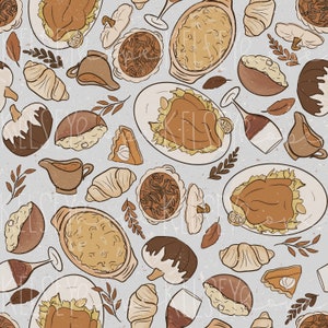 Turchia Cena Blues Ringraziamento SEAMLESS PATTERN Illustrato a mano. Progettazione digitale. Tessuto di carta scrapbook di abbigliamento per bambini. Autunno Boho. Ragazze