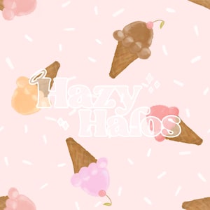 Cones de Sorvete - cores suaves Boho Retro Aniversariante PADRÃO SEM COSTURA Ilustrado à mão. Design Digital. Tecido de Papel para Roupas. Primavera verão