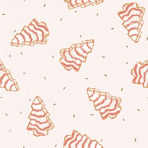 Boho Christmas Cakes SEAMLESS PATTERN Hand Illustrated. Digital Design. Baby Clothing Scrapbook Paper Fabric. Winter Pink Tree Cake