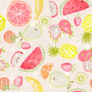 Aquarell Obst Twotti Fruchtig Party Sommer helles NAHTLOSES MUSTER hand illustriert. Digitales Design. Bekleidung Papierstoff. Frühlingssommer