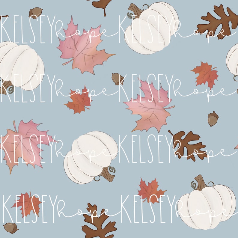 Fall Seamless Pattern - White Pumpkins Leaves Acorns Cute Pattern ...