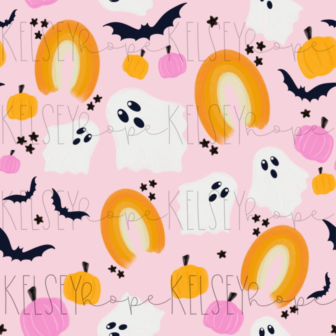 Cute Pink and Spooky Halloween Seamless Digital Design. Girly Fall Baby ...