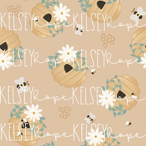 Honey Bee Yourself Neutral Spring SEM EMENDA PADRÃO Ilustrado à mão. Design digital. Tecido de papel para scrapbook de roupas de bebê. Abelhas de favo de mel