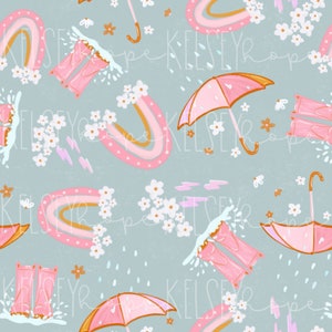 Le docce di aprile portano i fiori di maggio Fiore margherita retrò Pioggia primaverile MODELLO SENZA CUCITURE Illustrato a mano. Progettazione digitale. Tessuto di carta per abbigliamento.