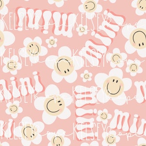 Mini- Matching Mom and Me Happy Flower Retro PATRÓN INCONSÚTIL Ilustrado a mano. Diseño digital. Tela de papel para ropa.