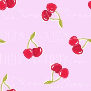Cerezas / Lila SEAMLESS PATTERN Ilustrado a mano. Diseño Digital. Ropa Papel Tela. Boho Vintage Retro San Valentín cereza Primavera