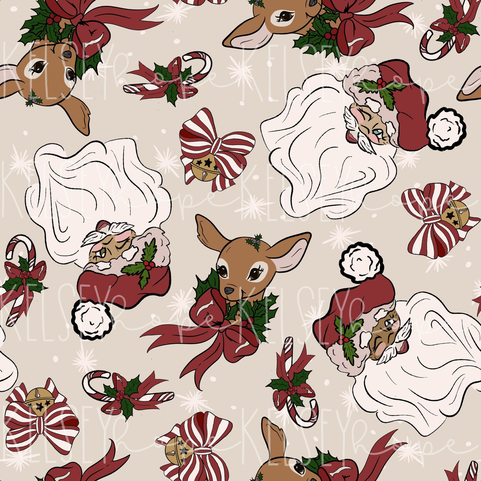 A Very Vintage Christmas SEAMLESS PATTERN Hand Illustrated. Digital ...
