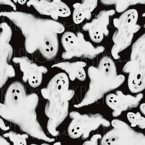 Haunted Halloween Ghosties SEAMLESS PATTERN Hand illustriert. Digitales Design. Babykleidung Scrapbook Papier stoff. Geister
