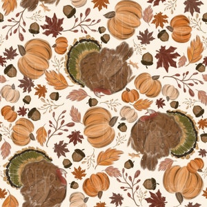 Dankbar - Herbst Thanksgiving NAHTLOSES MUSTER handbebildert. Digitales Design. Babykleidung Scrapbook Papier stoff. Neutrale Kürbisse